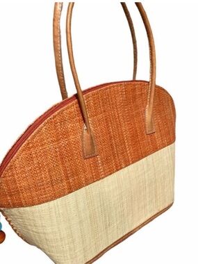 Woven Large Shoulder Bag Orange and Cream